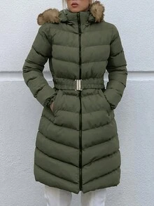 RueChic Fuzzy Trim Hooded Zipper Puffer Coat
