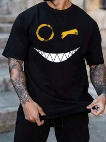 Manfinity LEGND Camiseta De Manga Corta Con Estampado De Dibujos Animados De Talla Grande Para Hombre - Negro - Ver 1