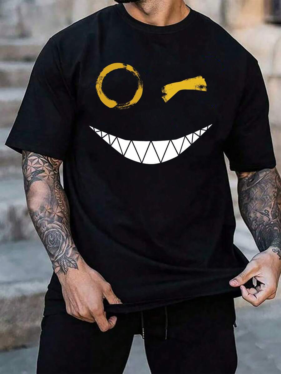 Manfinity LEGND Camiseta De Manga Corta Con Estampado De Dibujos Animados De Talla Grande Para Hombre - Negro - Ver 1