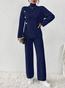 SHEIN Frenchy 兩件組高領長袖休閒毛衣 - 藏蓝色 - 查看 4