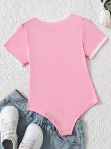 Sparklyn Tween Girl Casual Streetwear Letter Print Bodysuit - Pink - View 2