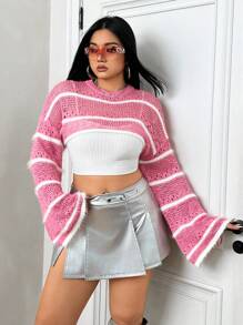 SHEIN X MariajoseGi SHEIN ICON Pull Court Grande Taille À Rayures Avec Col Rond - Multicolore - Voir 6