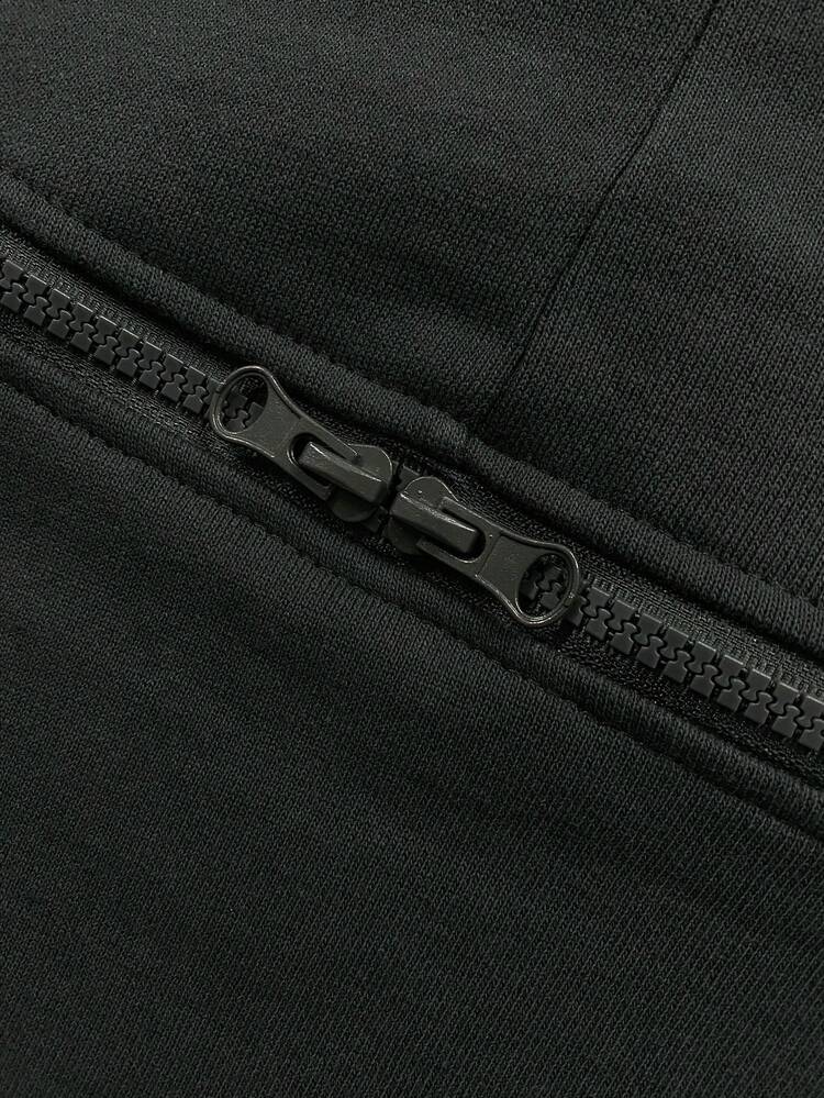 男士刺繡拉鍊設計圓領運動衫 - 深灰色 - 查看 7