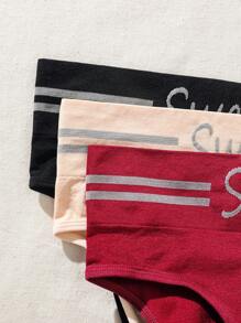 High Waist Triangle Panties With Text Print - Multicolor - View 3