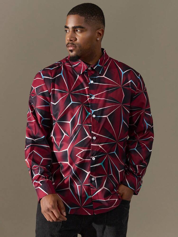 Men'S Plus Size All-Match Printed Long Sleeve Casual Shirt