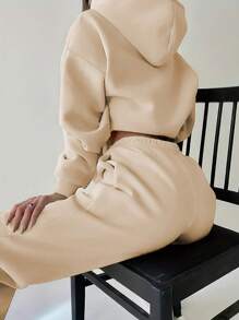 SHEIN x Carly Lawrence INAWLY Women's Hooded Sweatshirt And Sweatpants Tracksuit Set - Apricot - View 2