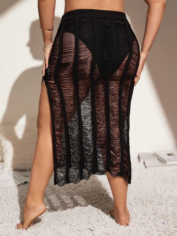 Plus Size Women'S Drawstring Waist Sheer Cover Up Skirt Summer