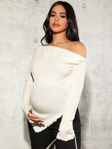 MaterniChic Maternity Asymmetrical Collar Long Sleeve T-Shirt
