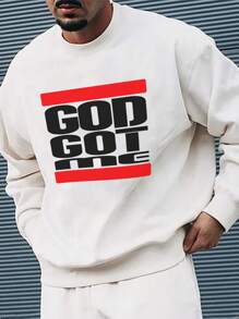 Manfinity Homme Men Plus Letter Graphic Thermal Lined Sweatshirt - White - View 1