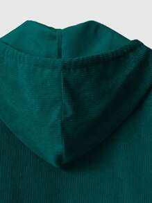 ROMWE MEN Prep Men Solid Color Hooded Corduroy Jacket With Drawstring, School, Fall/Winter