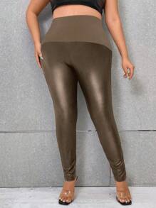 Viva Relle Plus Storlek Hög Midja 
Bodycon Damasker Med Lapptäcke Design - Brun - Visa 1