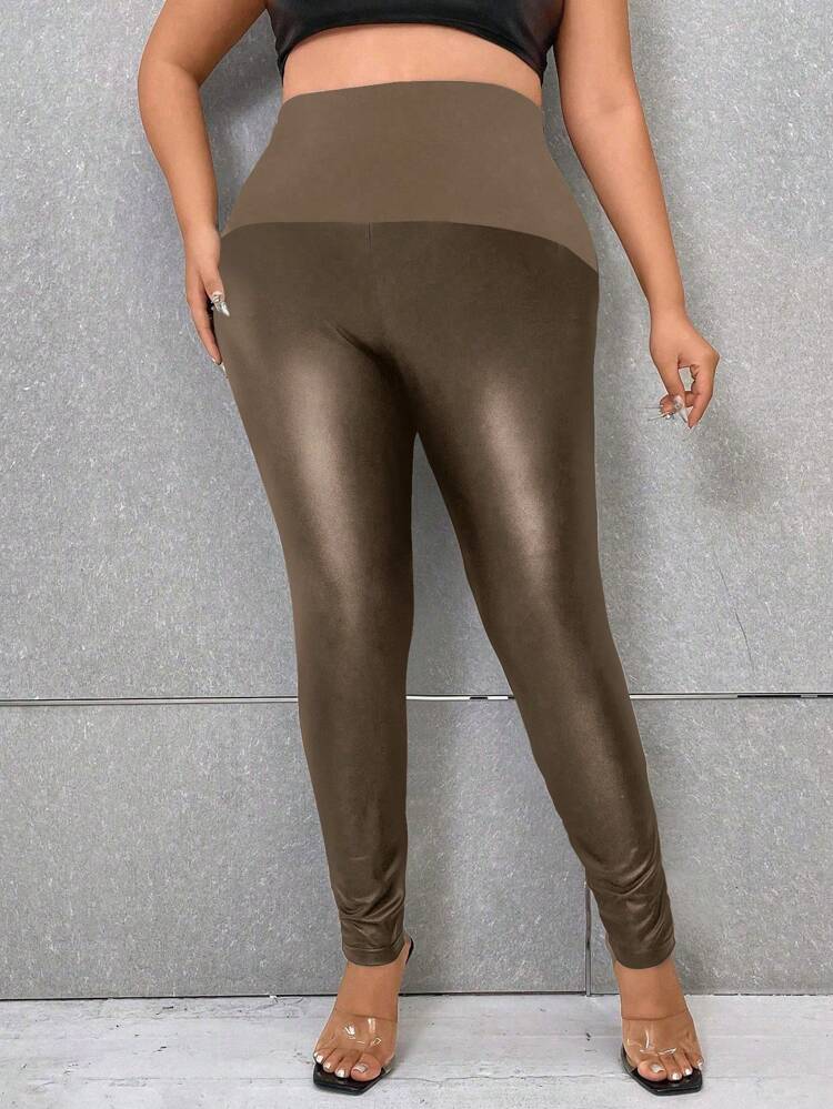 Plus Size High Waisted Bodycon Leggings With Patchwork Design