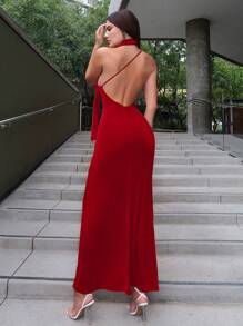 Firerie Sexy Halter Neck Backless High Slit Dress