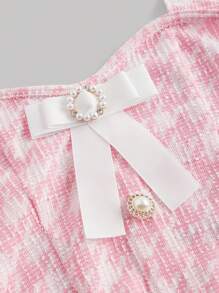 SHEIN MOD Women's Houndstooth Bow Decorated Halter Neck Top