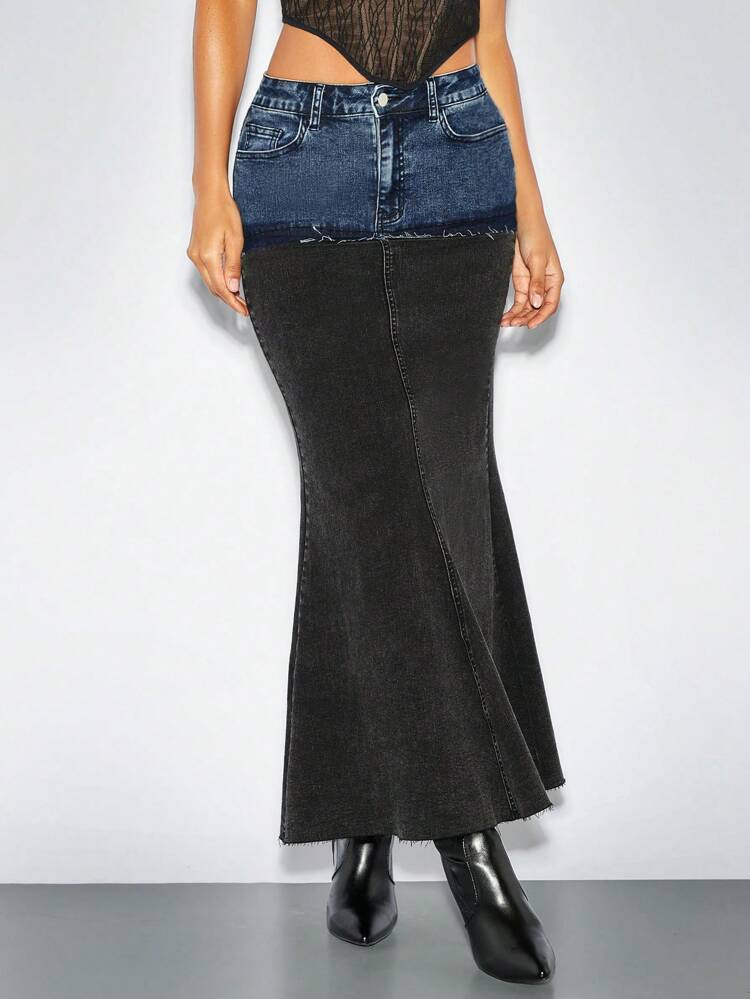 Women's Bullet-Stitched Contrasting Tight And Sexy Denim Skirt