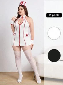 Medias Sexys Con Ligas Para Fiestas, Paquete De 2 (negro Y Blanco), Tallas Grandes - Multicolor - Ver 1