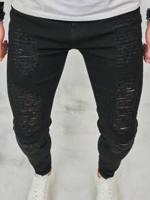 Jeans Desgastados Para Hombre - Negro - Ver 6