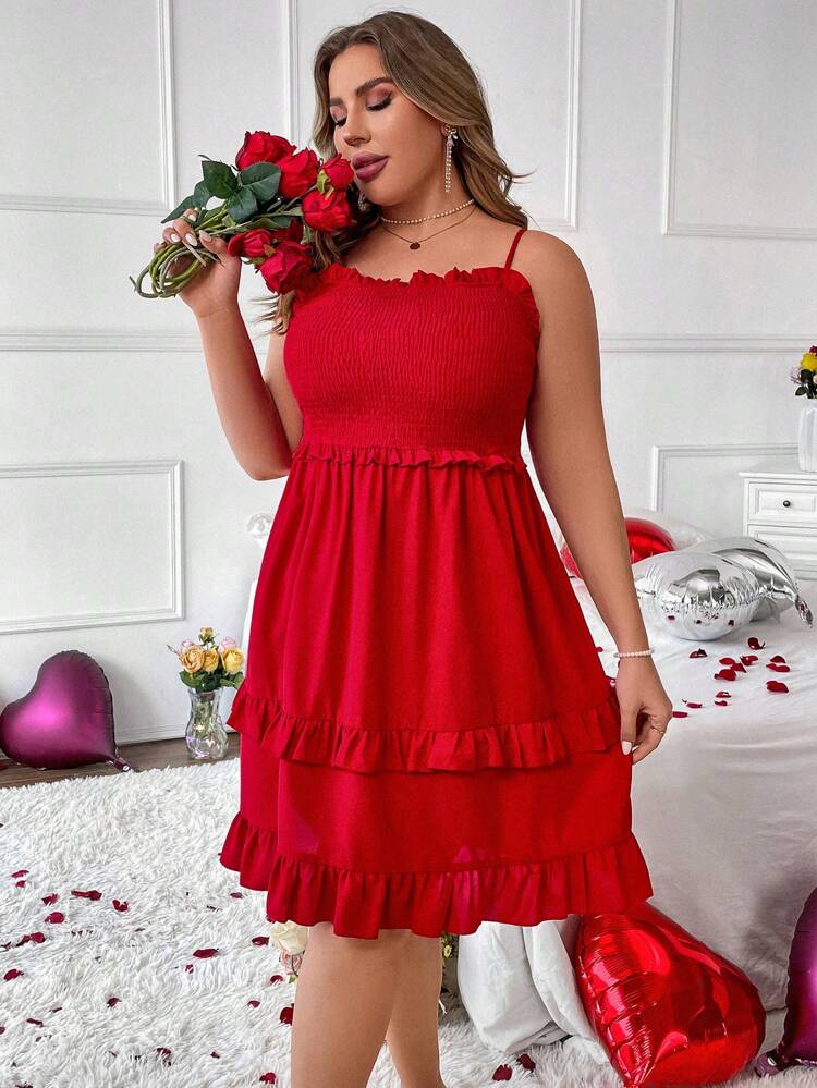 Plus Size Cami Dress With Shirred Ruffled Hemline