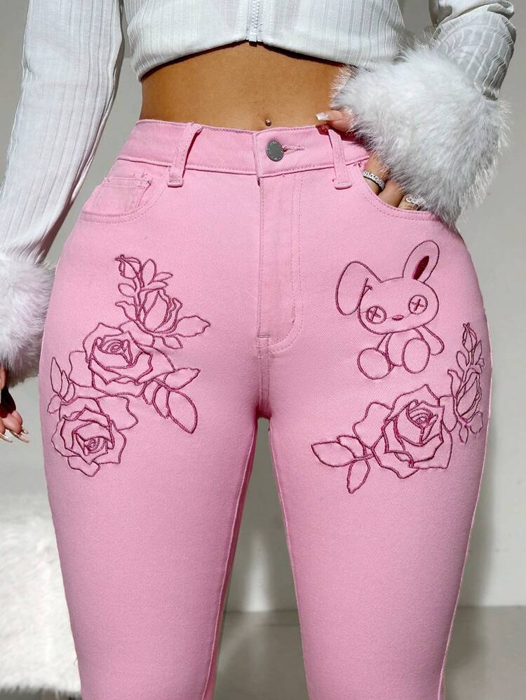 Cartoon Printed Flare Jeans