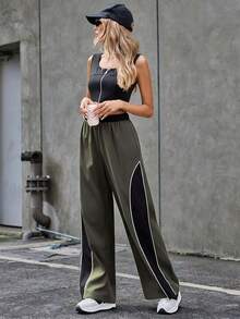 SHEIN Essnce Drawstring Waist Contrast Color Rolled Hem Pants - Multicolor - View 6