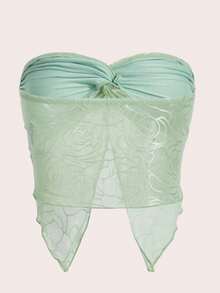 VaVaBold Jacquard Twisted Front Asymmetrical Hem Bandeau Top - Multicolor - View 4