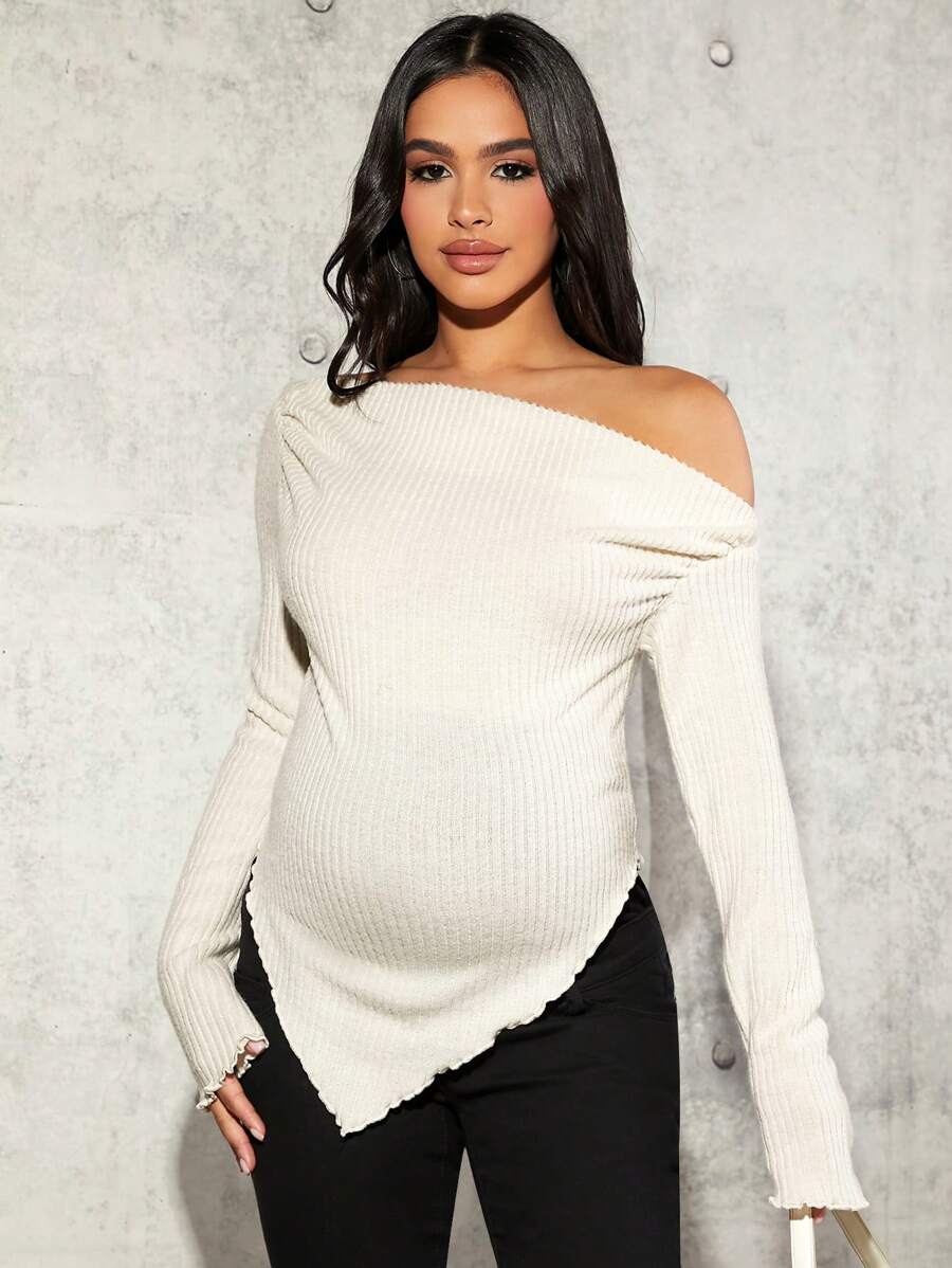MaterniChic Maternity Asymmetrical Collar Long Sleeve T-Shirt
