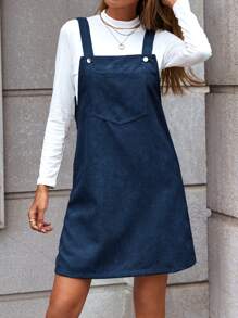 SHEIN LUNE 純色背帶裙有口袋,不含上衣 - 藏蓝色 - 查看 2