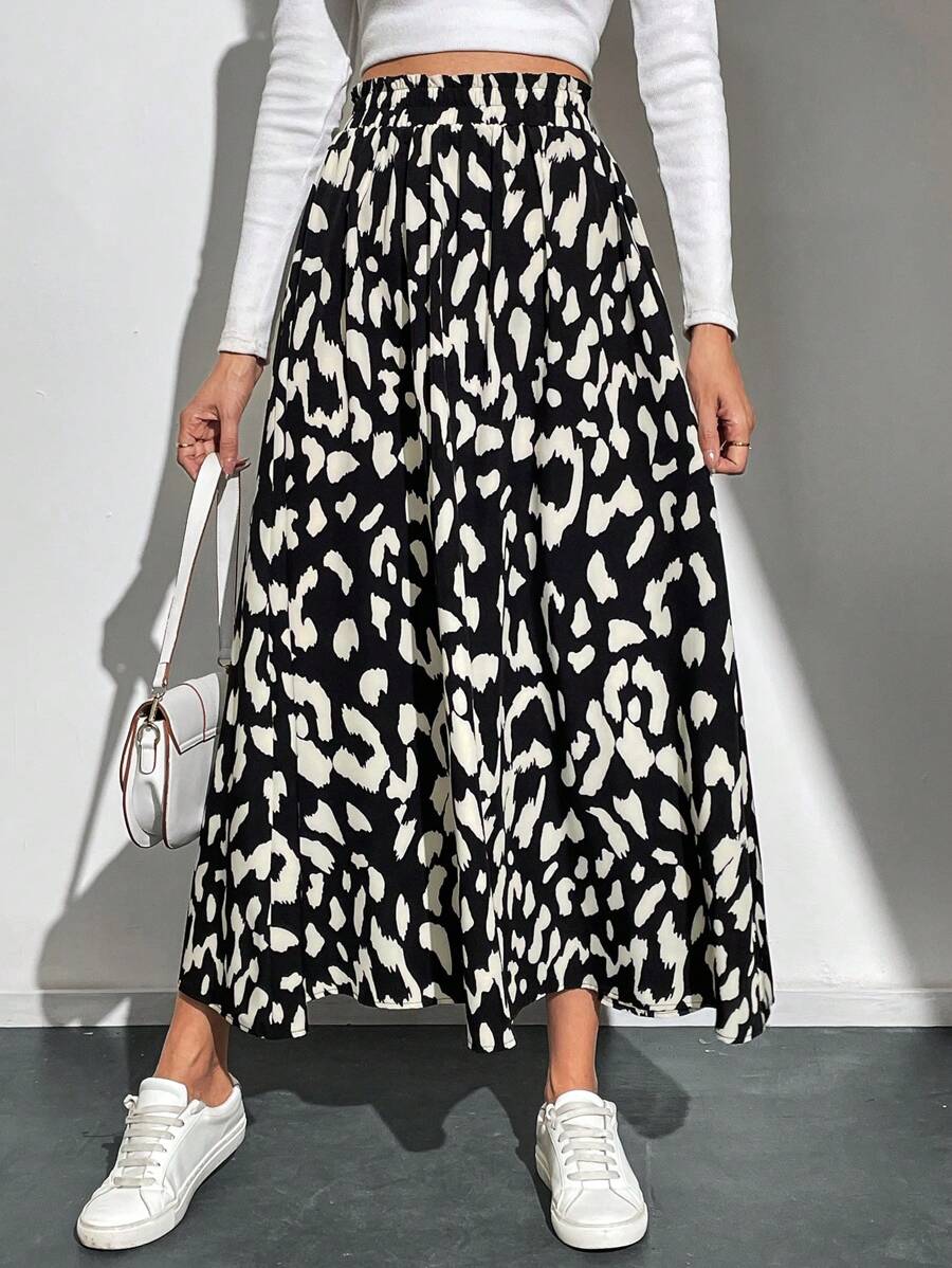 SHEIN Tall Satisfied Umbrella Skirt - Black and White - View 1