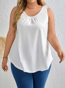 SHEIN LUNE Plus Ruched Front Tank Top - White - View 4
