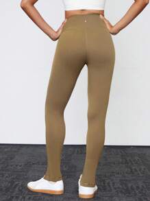 GLOWMODE 31" FeatherFit™-Sculpt Tummy Control Front Slit Leggings - Khaki - View 2