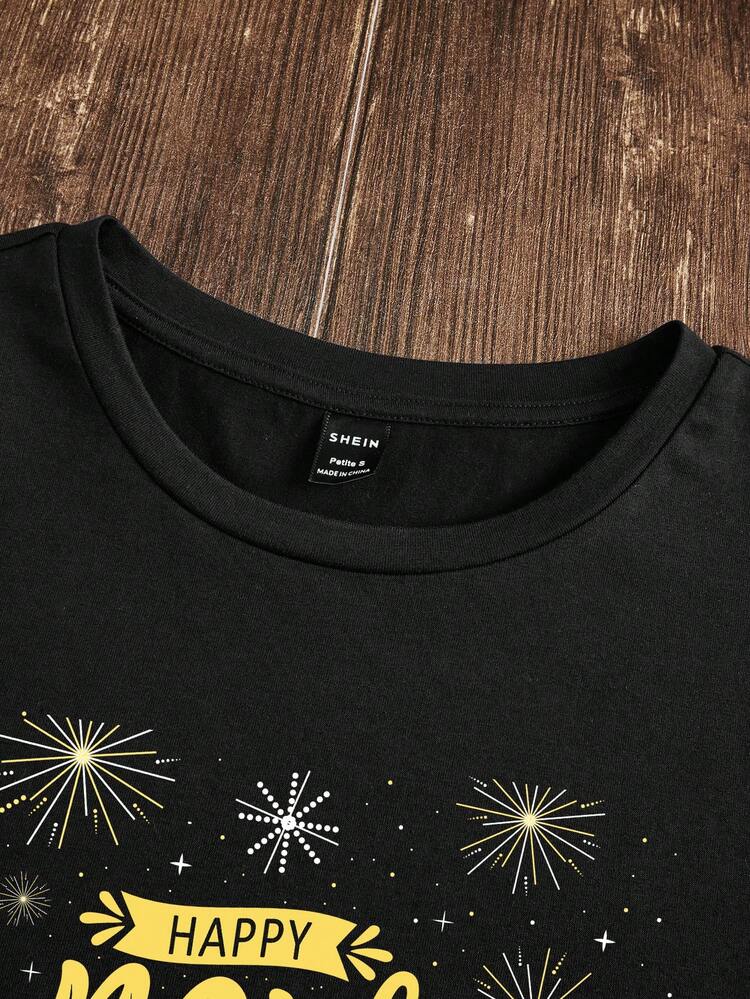 SHEIN EZwear Camiseta De Manga Corta Para Mujer De Talla Grande Con Eslogan Impreso - Negro - Ver 5