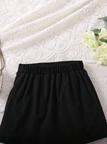 SHEIN Young Girl Elegant Bow Detail A-Line Skirt,Holiday,Summer,Travel - Black - View 5