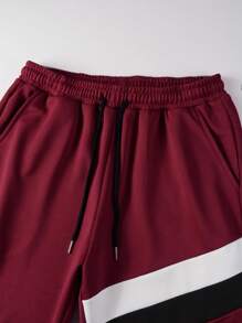 Manfinity 男款鋸齒條紋長袖汗衫和慢跑褲兩件套 - 酒紅色 - 查看 4