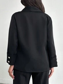 EURMUSE Single-Breasted Casual Blazer With Shawl Collar - Black - View 2