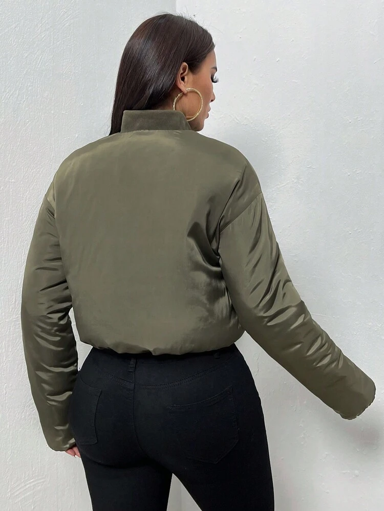 Drop Shoulder Zipper Front Padded Padded Coat Clothes Winter Fall Cloth For Women