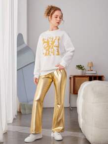 少女休閒街頭風格圖案印花pu皮褲2件套 - 彩色 - 查看 4