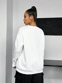 SHEIN EZwear Women'S Plus Size Patched Detail Texture Sweatshirt - White - View 2
