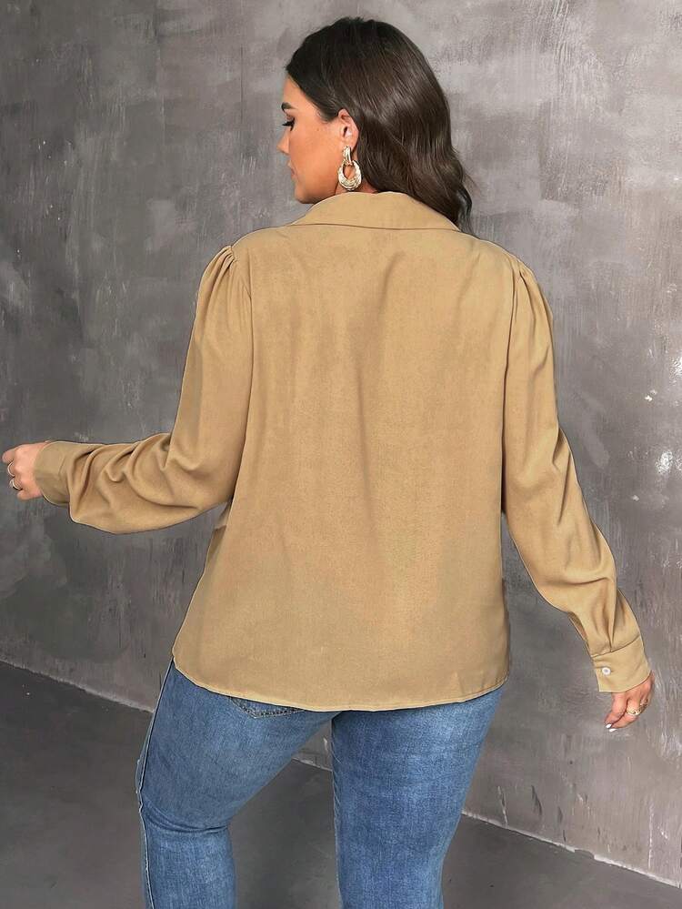 Plus Size Flare Hem Long Sleeve Shirt