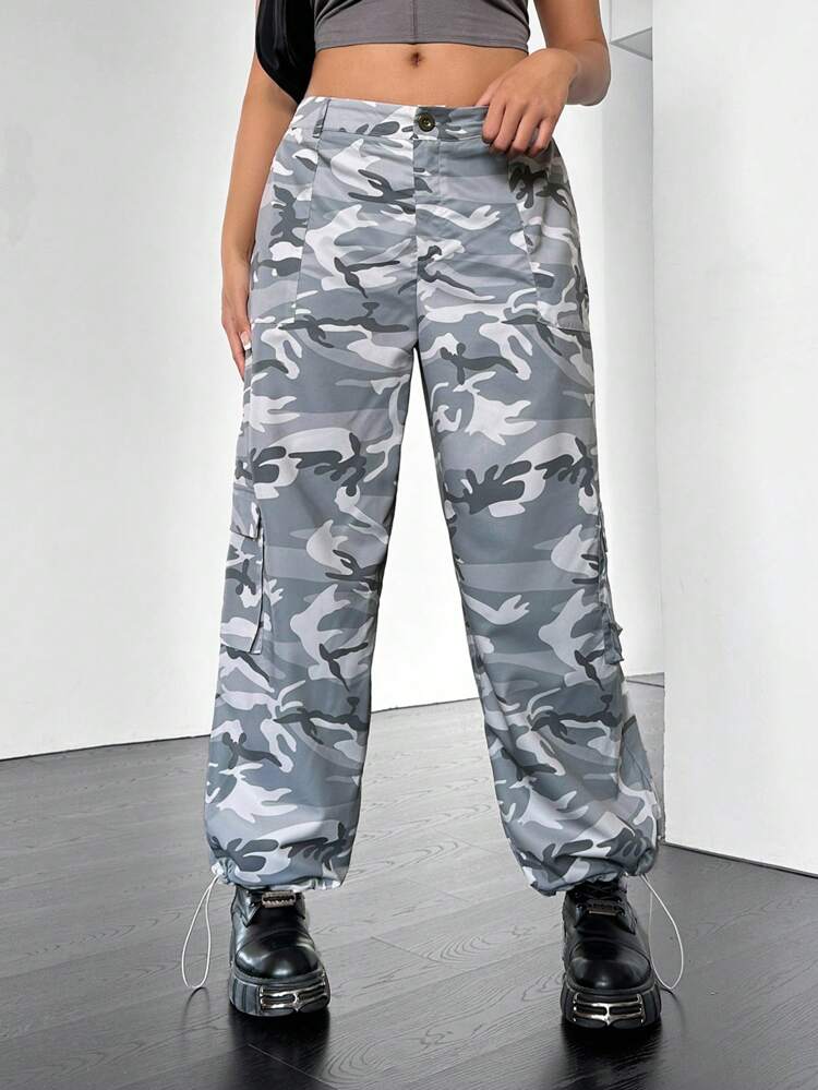 Plus Size Camouflage Printed Straight Leg Flap Cargo Pants