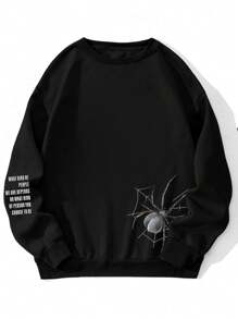 Manfinity EMRG Hombres talla grande 1 pieza Pullover con slogan & con estampado de telaraña