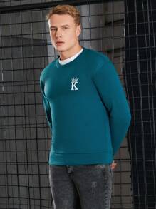 RueChic Men'S Crown & Letter Print Long Sleeve Sweatshirt - Blue - View 4