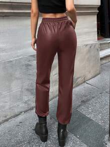 RueChic Ladies' Drawstring Cuffed Jogger Pants - Chocolate Brown - View 2