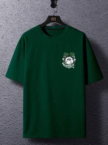 Manfinity Hypemode 男士加大碼熊貓和字母印花下垂肩t恤