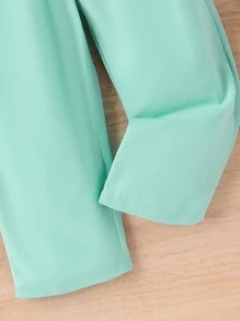 SHEIN Young Girl Top With Ruffle Trim And Paperbag Waist Pants, 2pcs/Set - Mint Green - View 5
