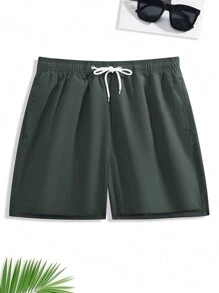 1 Pieza Shorts De Playa Para Hombres Con Cordón Y Trajes De Baño - Gris - Ver 1