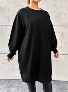 EURMUSE Plus Size Loose-fitting Sweatshirt Dress With Alphabet Patterns And Drop Shoulder Sleeves