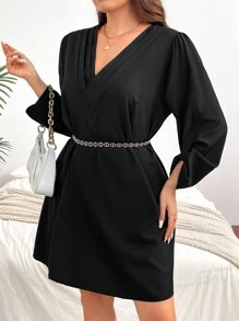 Maweii 大尺碼女裝捲邊直筒連身裙 - 黑色 - 查看 4