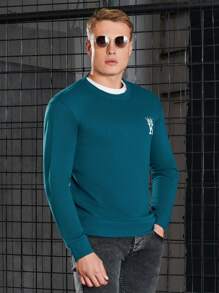 RueChic Men'S Crown & Letter Print Long Sleeve Sweatshirt - Blue - View 6