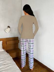 RueChic Của phụ nữ Dễ thương In Gấu Kẻ sọc Bộ mặc nhà - Lạc đà - Xem 2