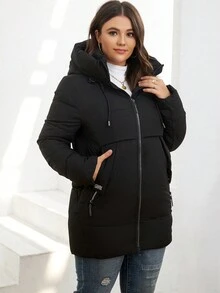 GASMAN Plus Size Women's Winter Hooded Coat With Drawstring